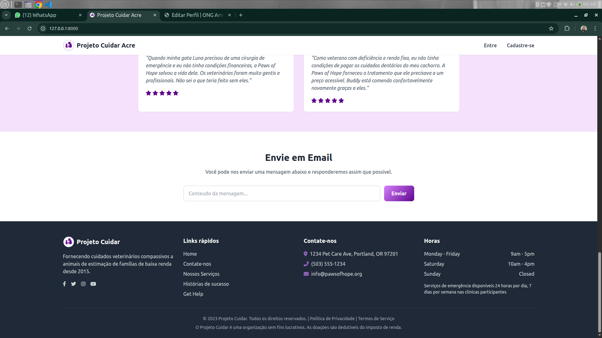 testes de cadastro de projeto